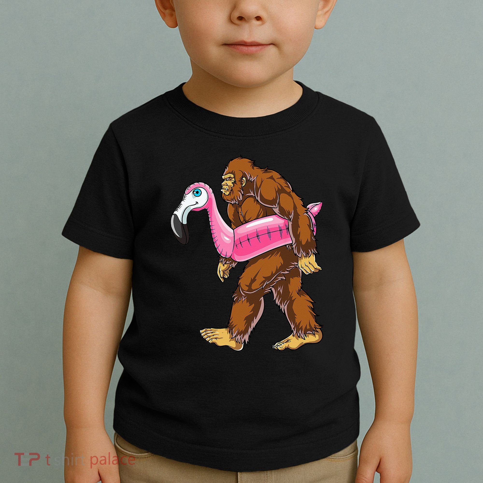 Pool Party Bigfoot Flamingo Wo Sasquatch Pink Float Toddler T-Shirt