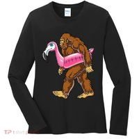 Pool Party Bigfoot Flamingo Wo Sasquatch Pink Float Women's Long Sleeve Shirt thumb 0