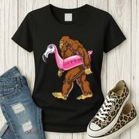Pool Party Bigfoot Flamingo Wo Sasquatch Pink Float Women's T-Shirt thumb 3