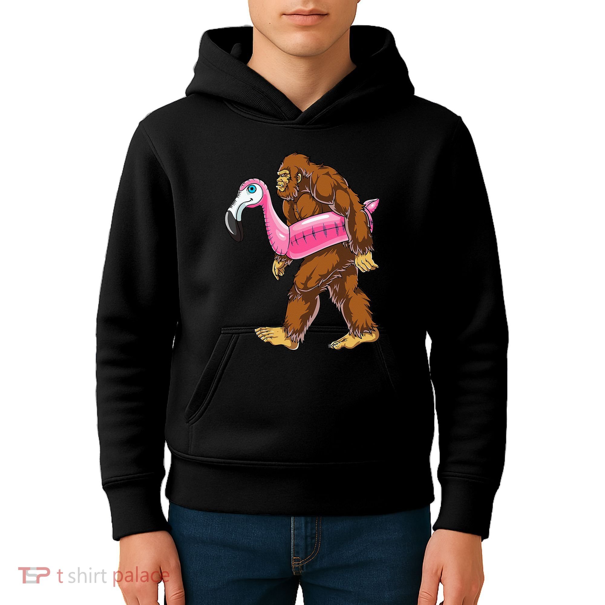 Pool Party Bigfoot Flamingo Wo Sasquatch Pink Float Kids Hoodie