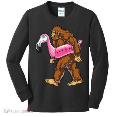 Pool Party Bigfoot Flamingo Wo Sasquatch Pink Float Kids Long Sleeve Shirt