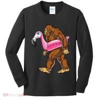 Pool Party Bigfoot Flamingo Wo Sasquatch Pink Float Kids Long Sleeve Shirt thumb 0