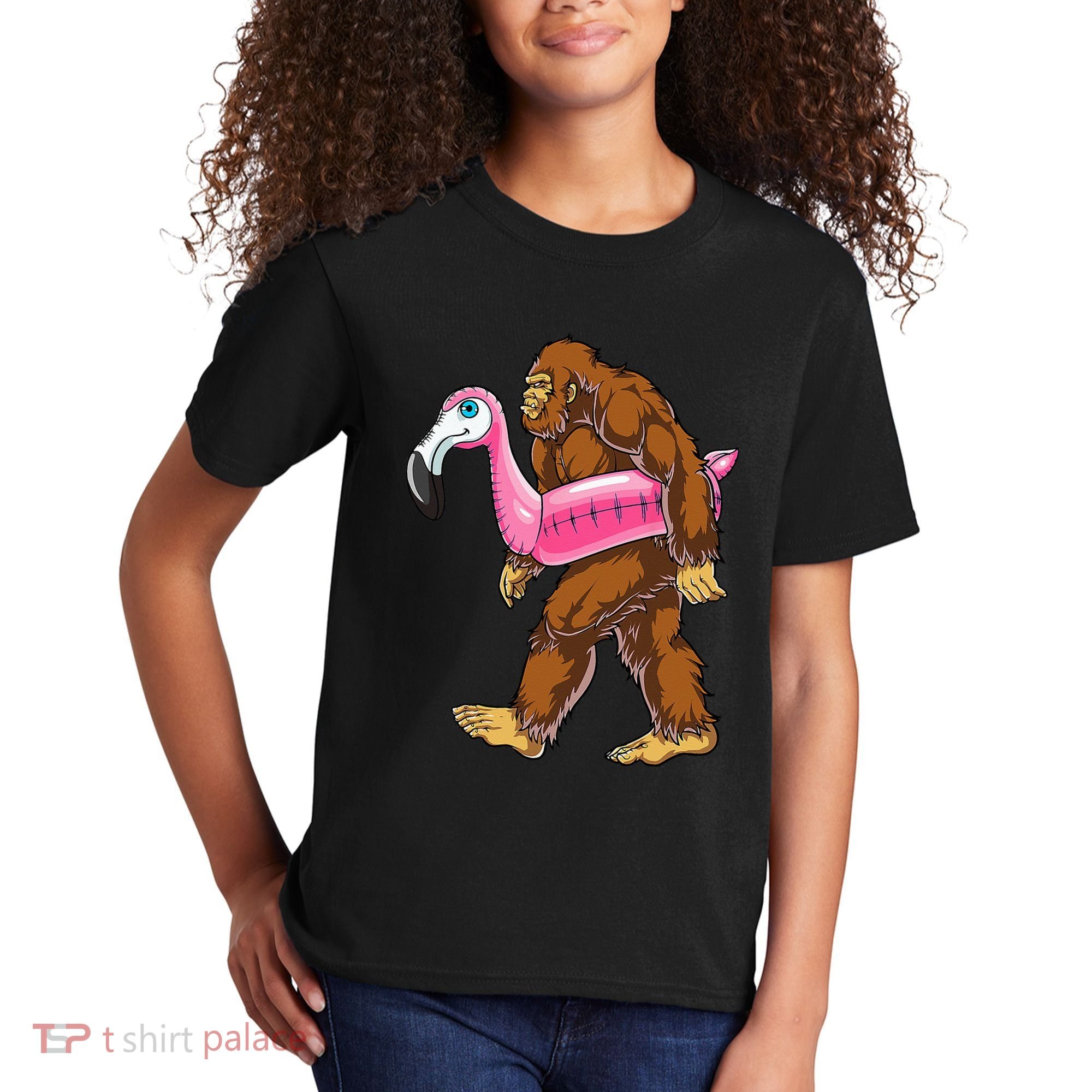 Pool Party Bigfoot Flamingo Wo Sasquatch Pink Float Kids T-Shirt