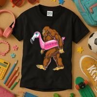 Pool Party Bigfoot Flamingo Wo Sasquatch Pink Float Kids T-Shirt thumb 3