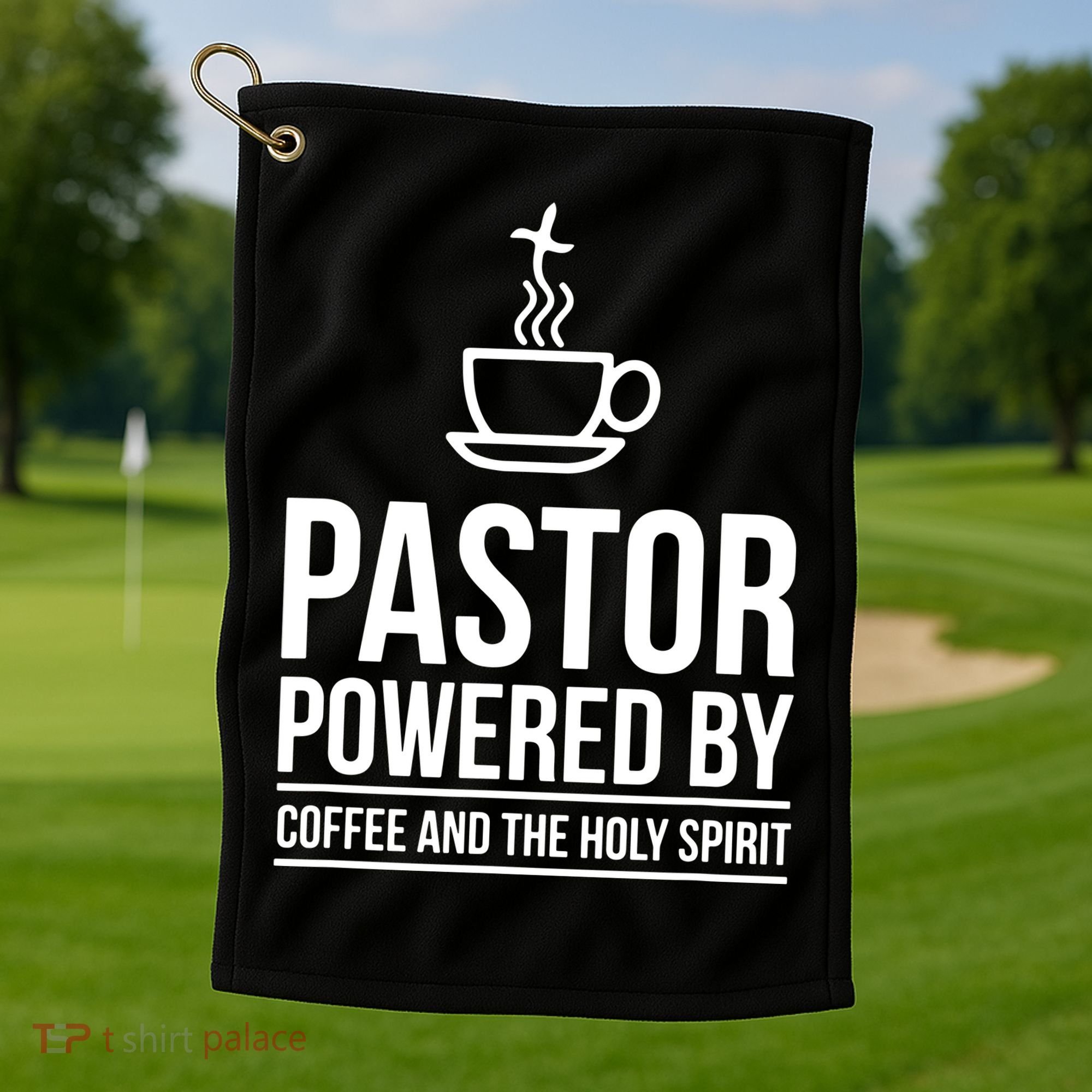 Pastor Powered By Coffe And The Holy Spirit Golf Towel