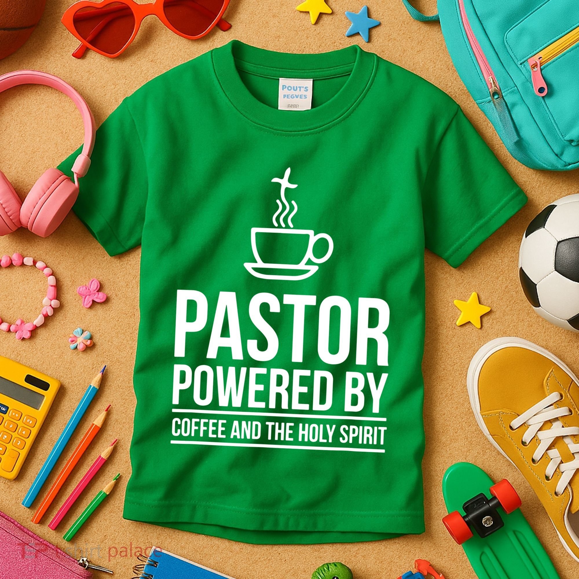 Pastor Powered By Coffe And The Holy Spirit Kids T-Shirt