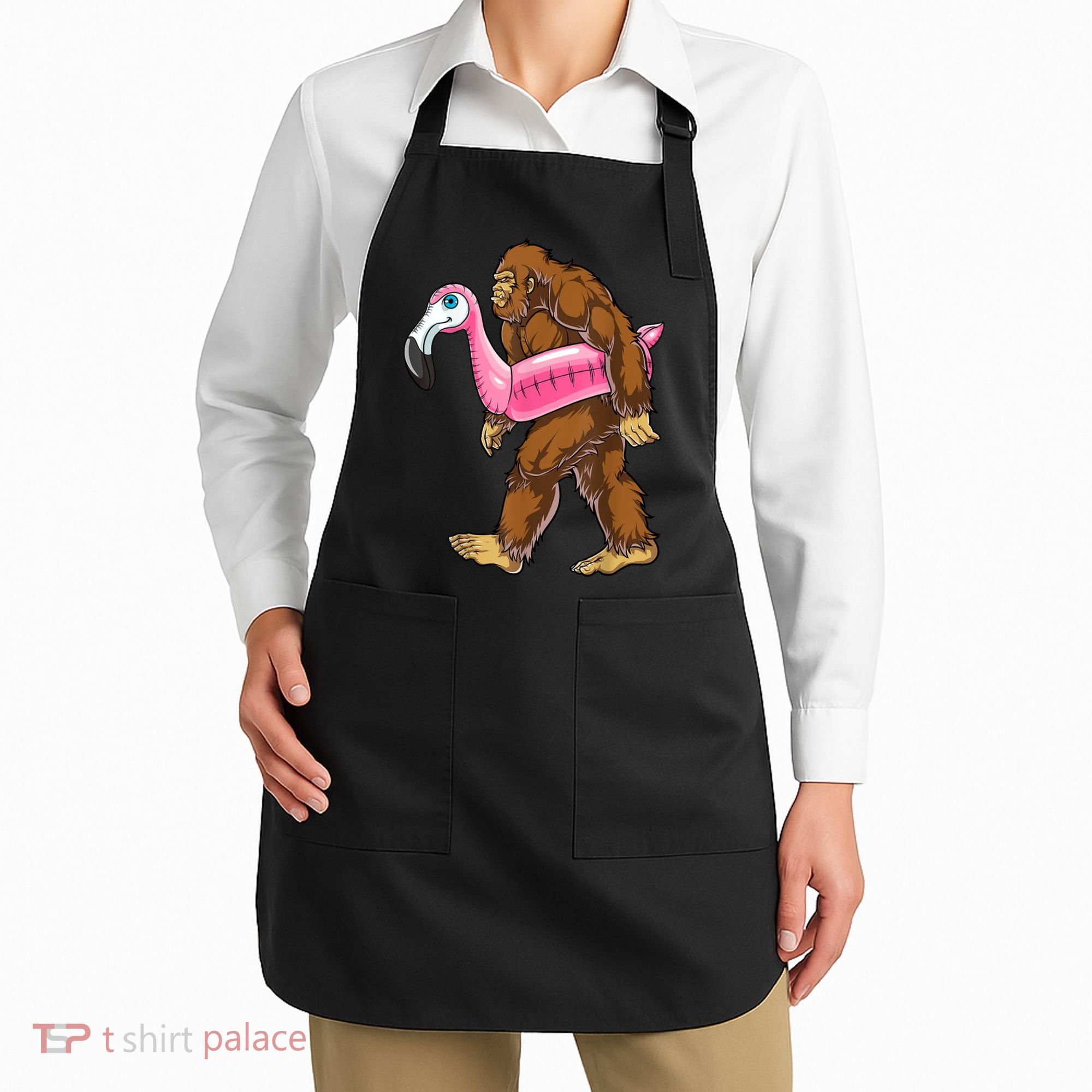 Pool Party Bigfoot Flamingo Men Women Sasquatch Pink Float Apron