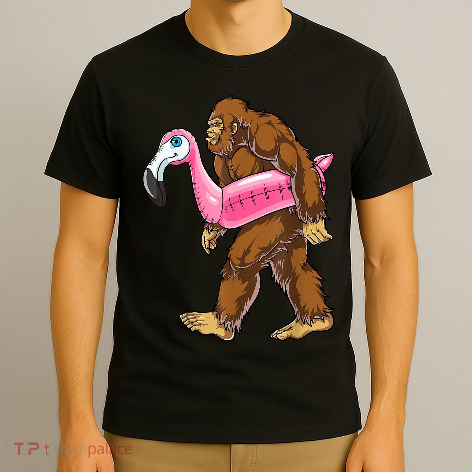 Pool Party Bigfoot Flamingo Men Women Sasquatch Pink Float T-Shirt