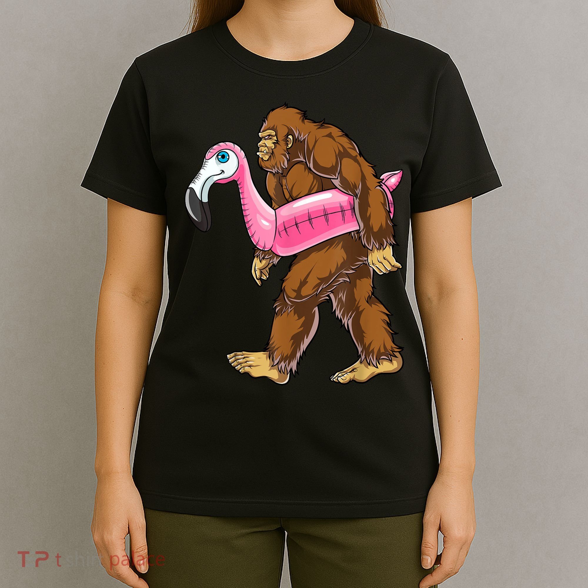 Pool Party Bigfoot Flamingo Men Women Sasquatch Pink Float T-Shirt