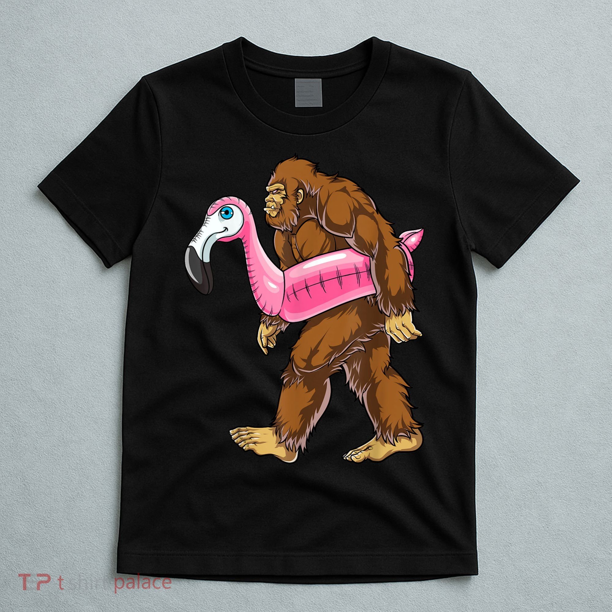 Pool Party Bigfoot Flamingo Men Women Sasquatch Pink Float T-Shirt