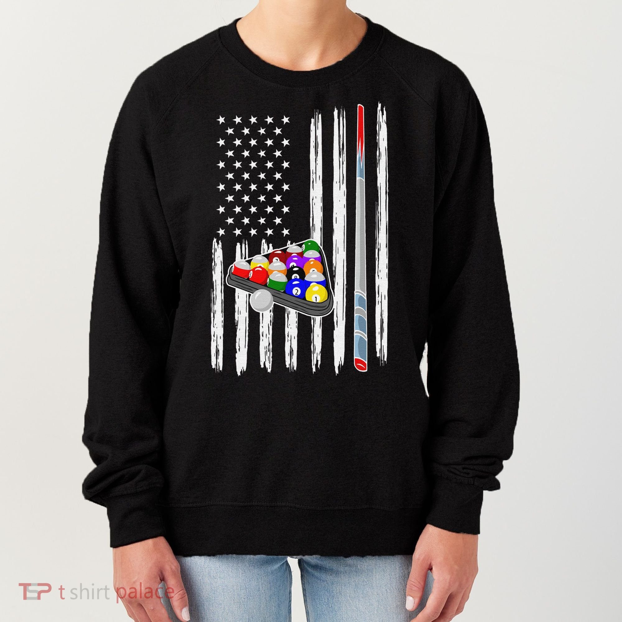 Pool Player Billiards Cue Balls Distressed American Flag Women's Sweatshirt
