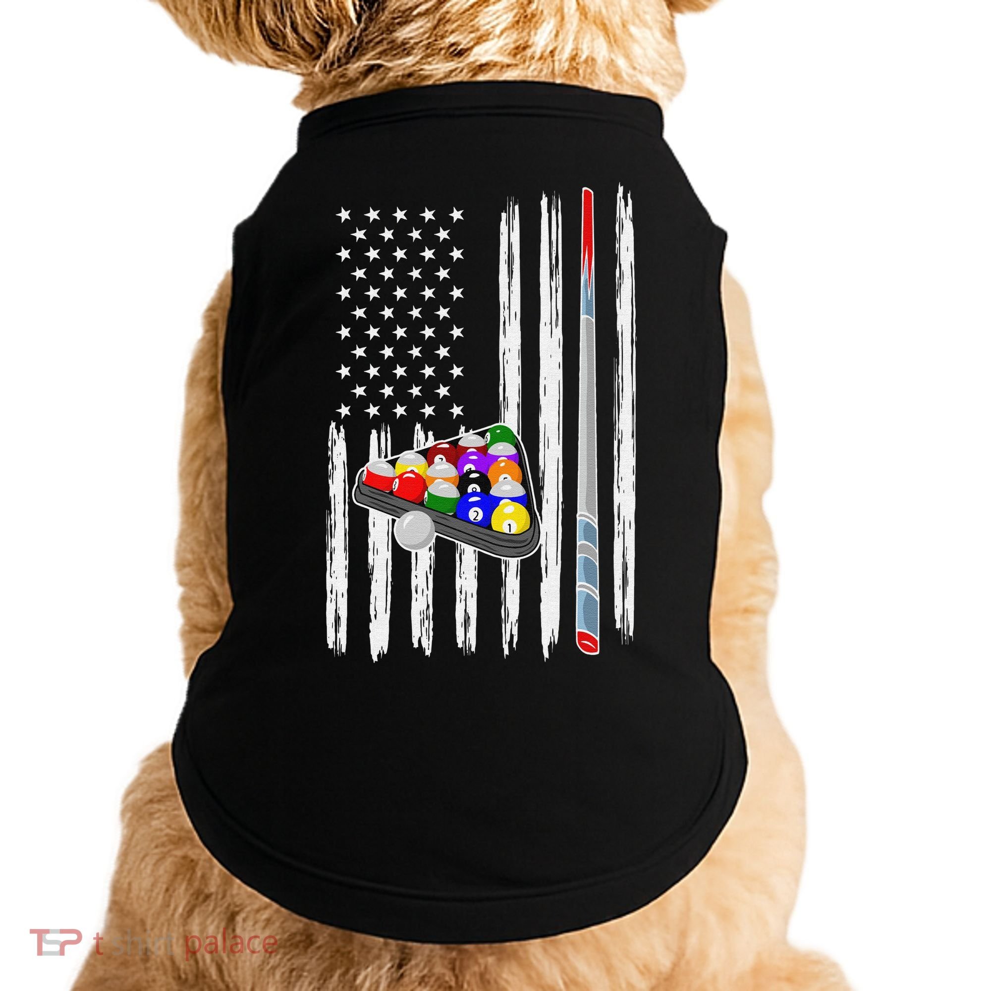 Pool Player Billiards Cue Balls Distressed American Flag Doggie Tank