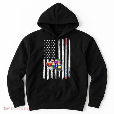 Pool Player Billiards Cue Balls Distressed American Flag Hoodie