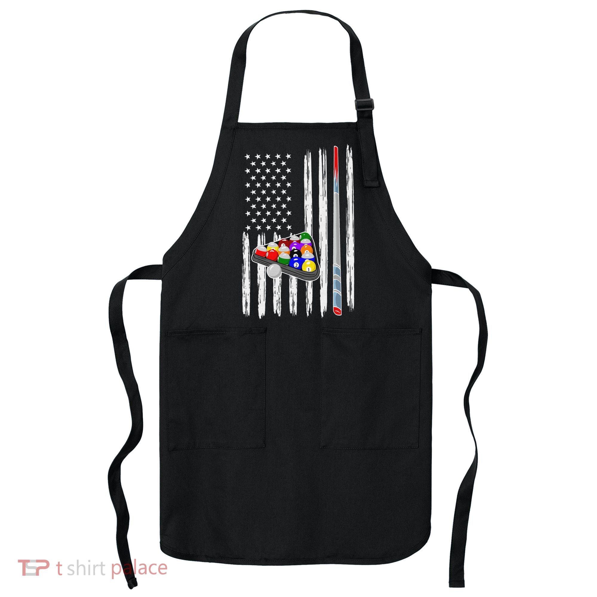 Pool Player Billiards Cue Balls Distressed American Flag Apron