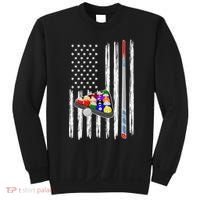 Pool Player Billiards Cue Balls Distressed American Flag Sweatshirt thumb 0