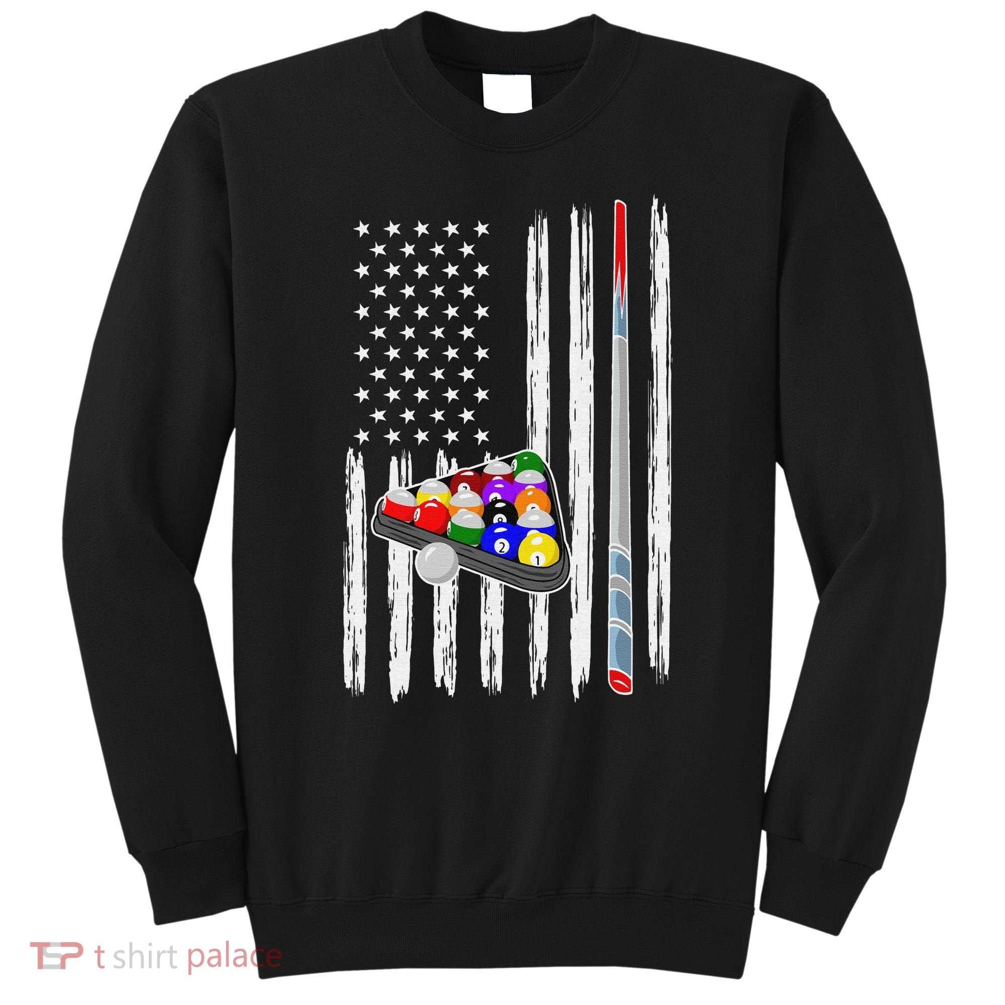 Pool Player Billiards Cue Balls Distressed American Flag Sweatshirt