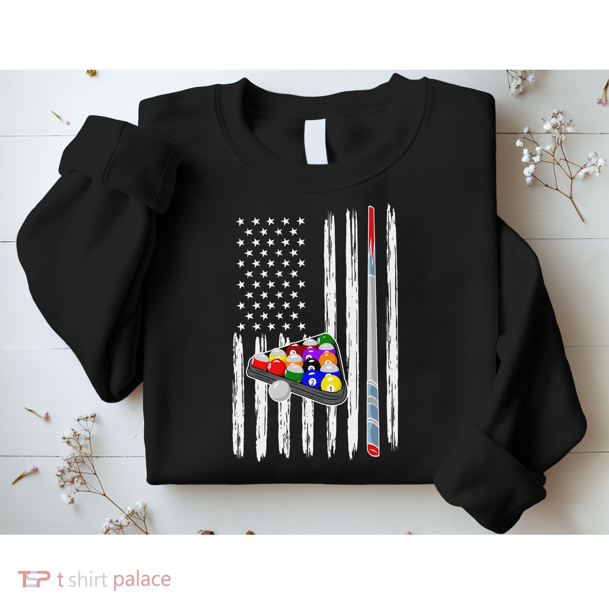 Pool Player Billiards Cue Balls Distressed American Flag Sweatshirt