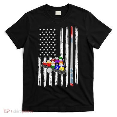 Pool Player Billiards Cue Balls Distressed American Flag T-Shirt