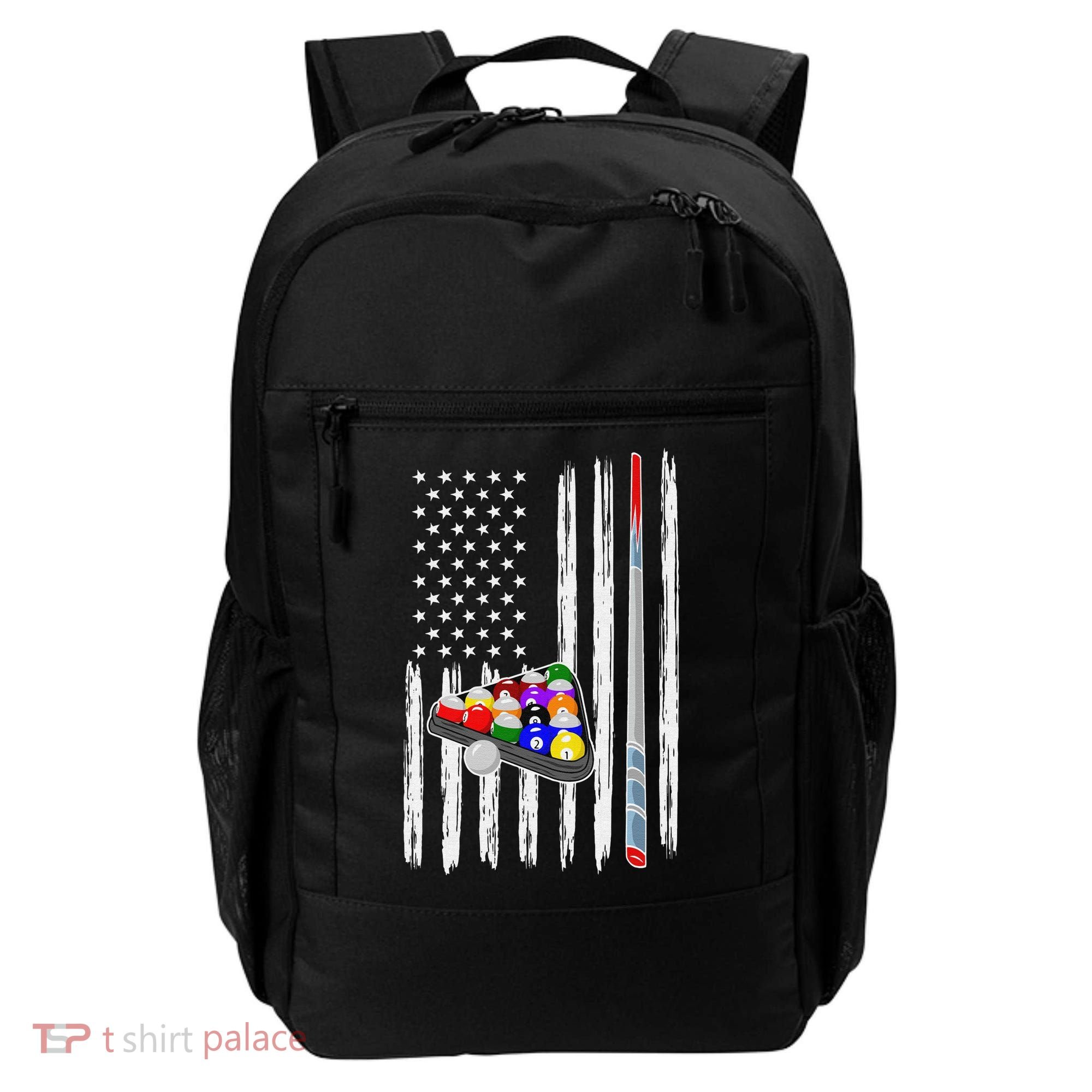 Pool Player Billiards Cue Balls Distressed American Flag Backpack