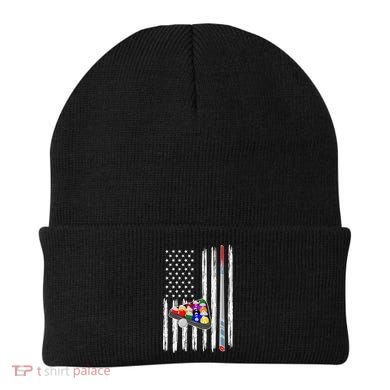 Pool Player Billiards Cue Balls Distressed American Flag Beanie