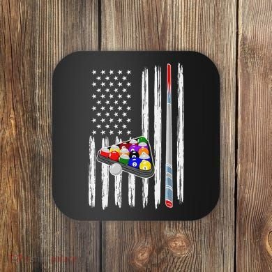 Pool Player Billiards Cue Balls Distressed American Flag Coaster
