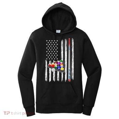 Pool Player Billiards Cue Balls Distressed American Flag Women's Hoodie