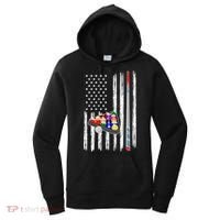 Pool Player Billiards Cue Balls Distressed American Flag Women's Hoodie thumb 0