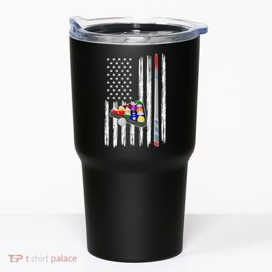 Pool Player Billiards Cue Balls Distressed American Flag Tumbler