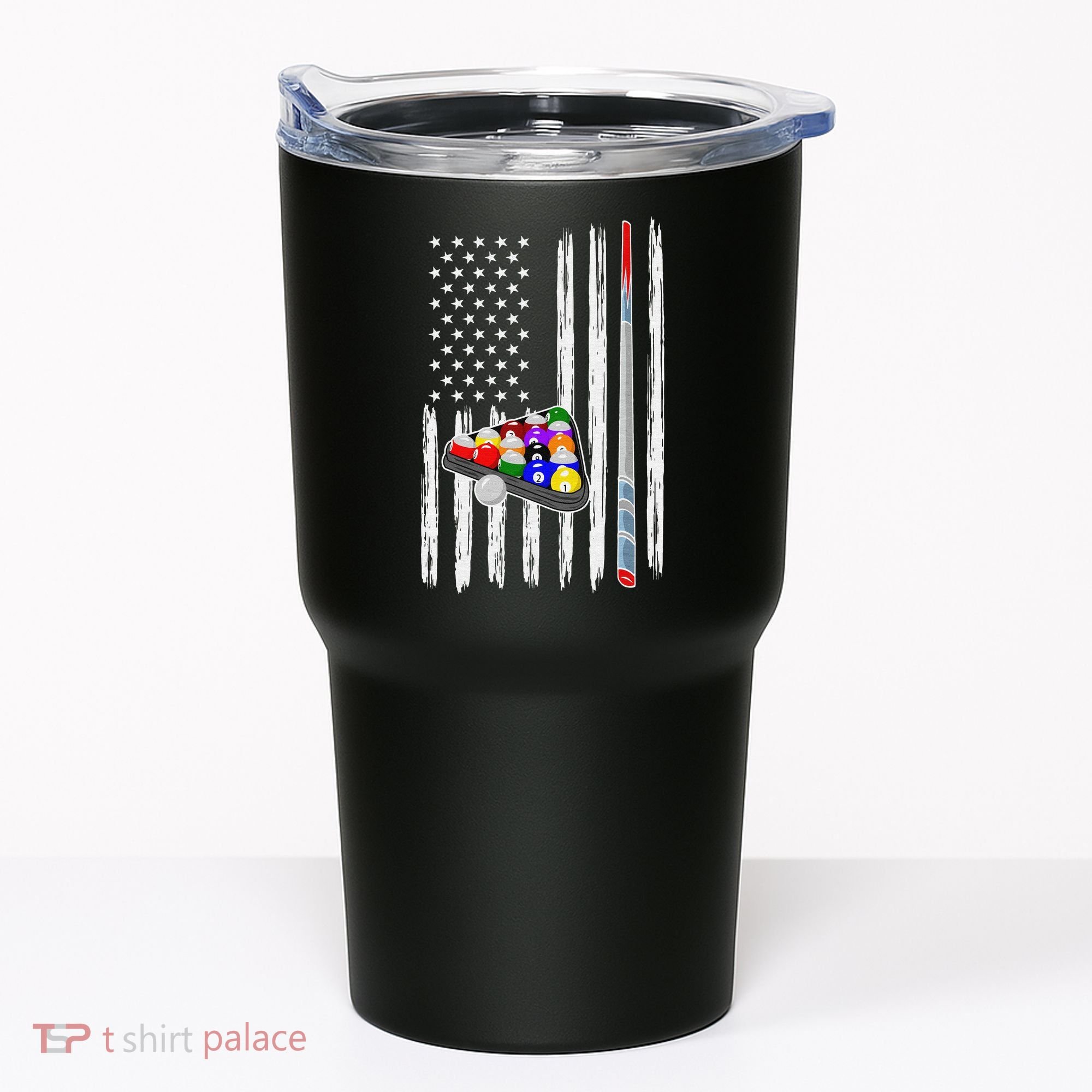 Pool Player Billiards Cue Balls Distressed American Flag Tumbler