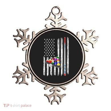 Pool Player Billiards Cue Balls Distressed American Flag Ornament