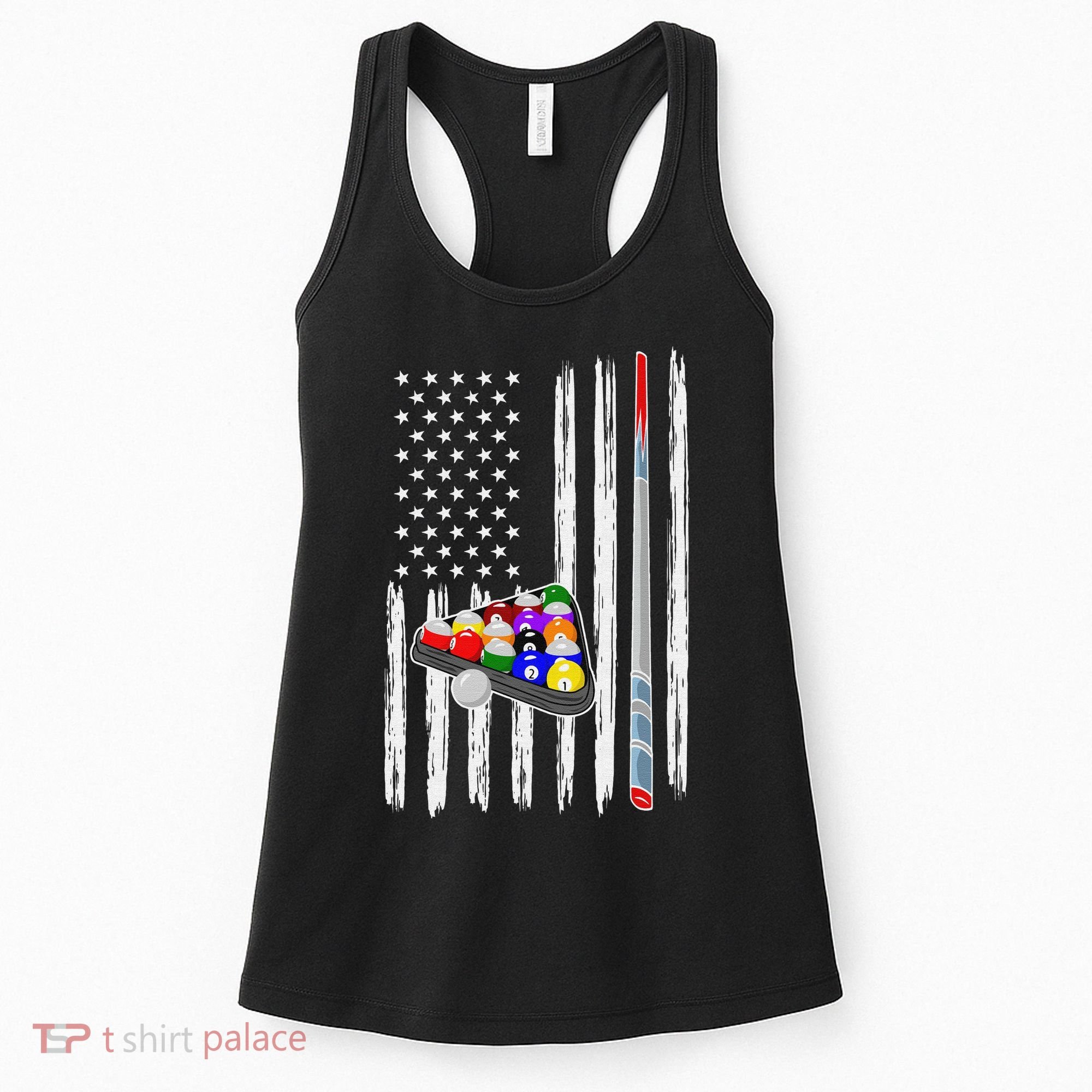 Pool Player Billiards Cue Balls Distressed American Flag Women's Tank Top