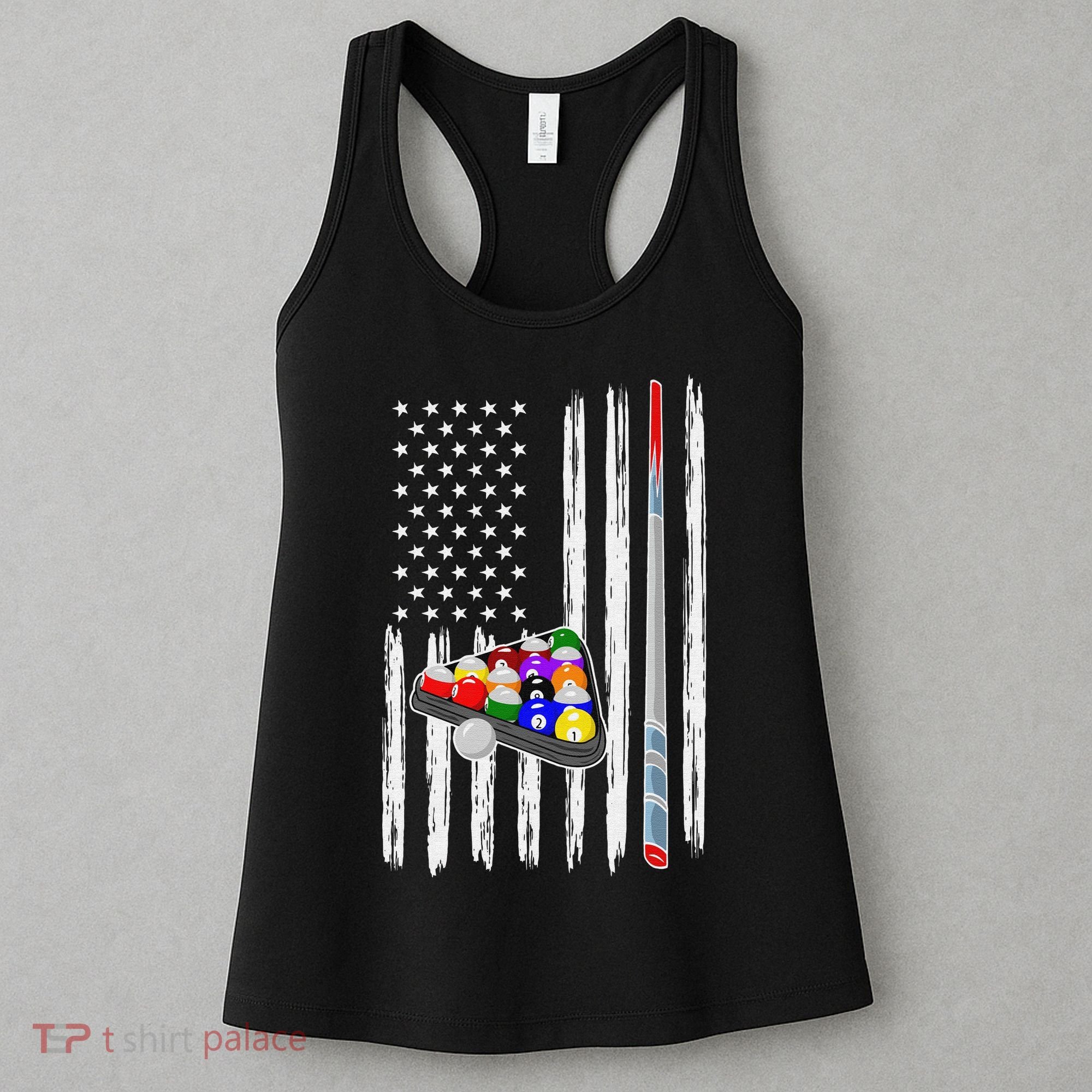 Pool Player Billiards Cue Balls Distressed American Flag Women's Tank Top
