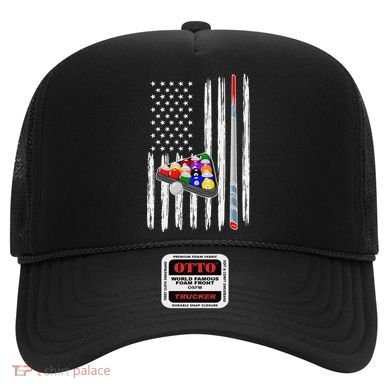 Pool Player Billiards Cue Balls Distressed American Flag Hat