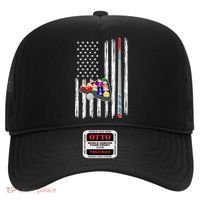 Pool Player Billiards Cue Balls Distressed American Flag Hat thumb 0