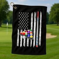 Pool Player Billiards Cue Balls Distressed American Flag Golf Towel thumb 1