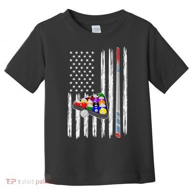 Pool Player Billiards Cue Balls Distressed American Flag Toddler T-Shirt