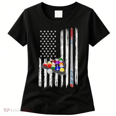 Pool Player Billiards Cue Balls Distressed American Flag Women's T-Shirt