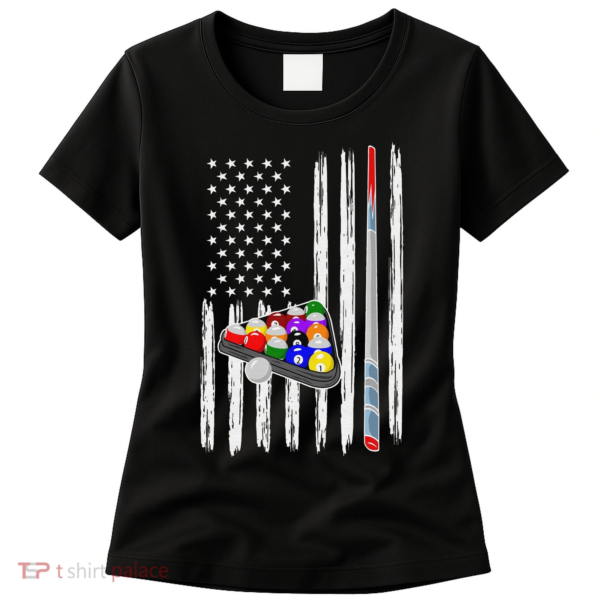 Pool Player Billiards Cue Balls Distressed American Flag Women's T-Shirt
