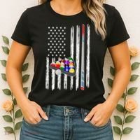 Pool Player Billiards Cue Balls Distressed American Flag Women's T-Shirt thumb 2