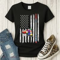Pool Player Billiards Cue Balls Distressed American Flag Women's T-Shirt thumb 3
