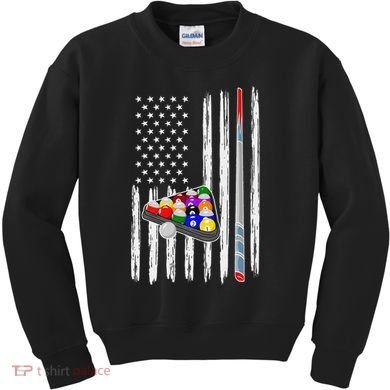 Pool Player Billiards Cue Balls Distressed American Flag Kids Sweatshirt