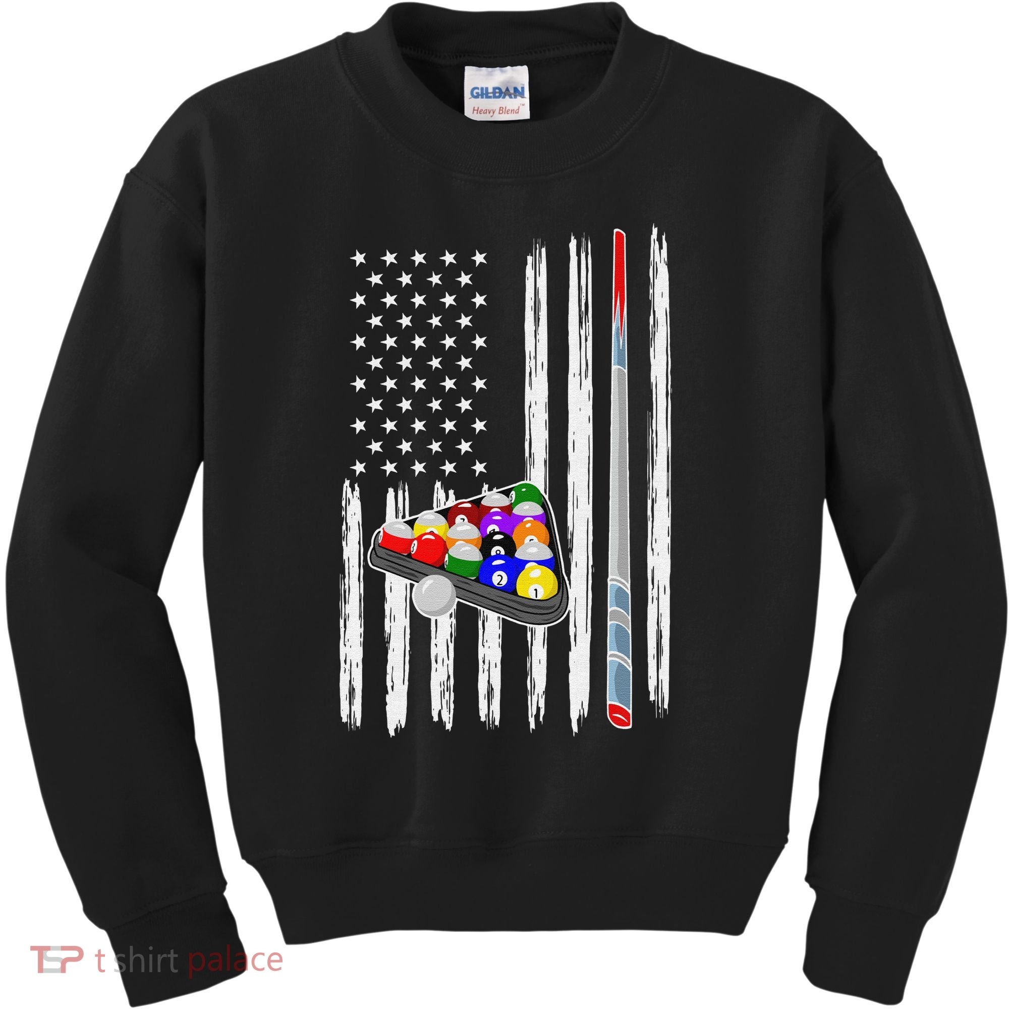 Pool Player Billiards Cue Balls Distressed American Flag Kids Sweatshirt