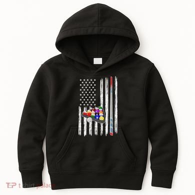 Pool Player Billiards Cue Balls Distressed American Flag Kids Hoodie