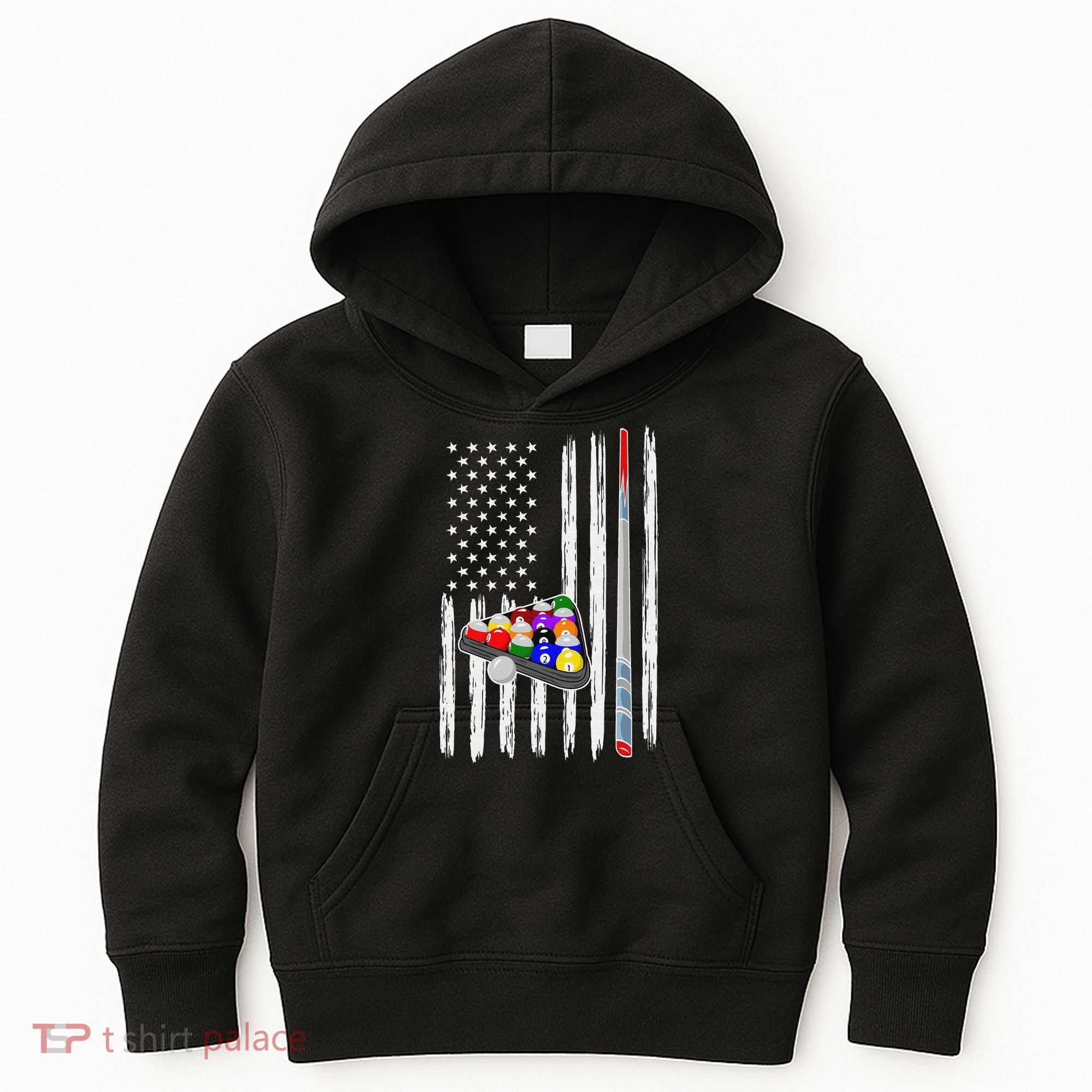Pool Player Billiards Cue Balls Distressed American Flag Kids Hoodie