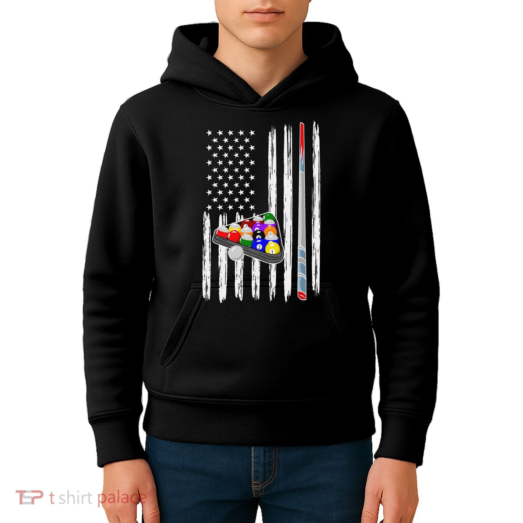 Pool Player Billiards Cue Balls Distressed American Flag Kids Hoodie