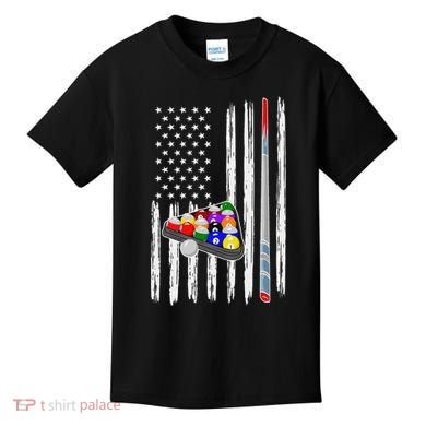 Pool Player Billiards Cue Balls Distressed American Flag Kids T-Shirt