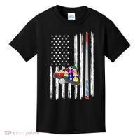 Pool Player Billiards Cue Balls Distressed American Flag Kids T-Shirt thumb 0