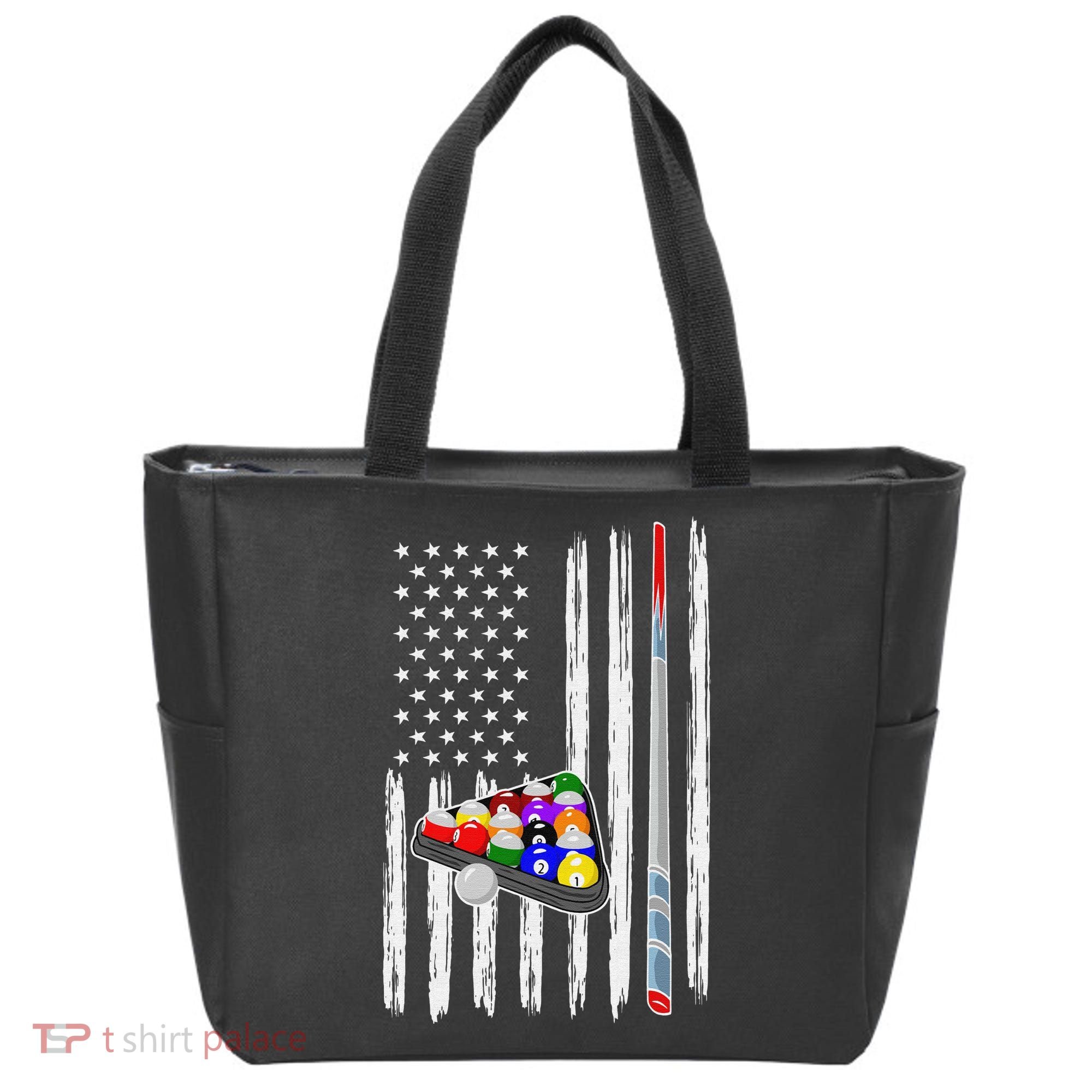 Pool Player Billiards Cue Balls Distressed American Flag Tote Bag