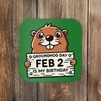 Punxsy PhilS Cute Groundhog Day February 2nd Birthday Coaster thumb 0