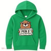 Punxsy PhilS Cute Groundhog Day February 2nd Birthday Kids Hoodie thumb 0